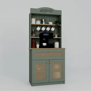 Hanah Home Moderner grüner Kaffeeständer, 80 cm x 180 cm x 42 cm | 100% melaminbeschichtete Spanplatte, 18 mm stark | Wandmontage mit Mehreren Ablagen