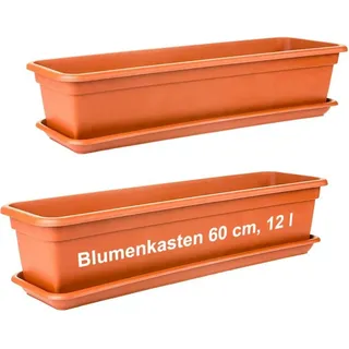 2 friends 2er Set, Pflanzkübel rechteckig 60 cm), Balkon Blumenkübel terracotta