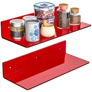 Sezanrpt 38cm rote Acryl Regale, Wandregale für Schlafzimmer, Wand Display Regale für Sammlerstücke, Lautsprecher, Pflanzen, 2 Packung