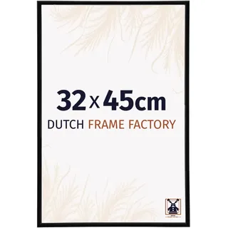 Dutch Frame Factory - Bilderrahmen 32x45 cm Schwarz Hochglanz - Kunststoff | Antireflex-Acrylglas aus Kunststoff, Wandmontage, Geeignet für Fotos, Poster und Puzzles, Angers, Made in Holland