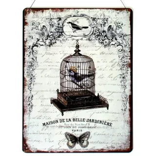 Moritz Metallschild Blechschild Vogelkäfig Maison de la Belle Jardinière, (Einzeln), 25 x 33 cm Vintage Retro Deko Schild Metallschild Wandbild Schild bunt