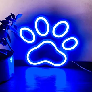 Neonschild Wanddekoration Hundepfoten Neonlichtschild batterie oder USB betrieben hölzerne Hundepfoten Form Anime Spiel Neonlichter für Schlafzimmer Männerhöhlen Geschenke(blaue Hundepfote)