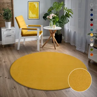 Teppich SANAT "Uni", gelb, H:13mm Ø:200cm, Kunstfaser, Teppiche, Teppich, robuster Kurzflorteppich, große Farbauswahl, Wohnzimmer, alle Räume