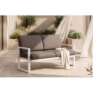 KONSIMO® Loungesofa FRENA Gartensofa 2-Sitzer, hergestellt in der EU, 1x Gartensofa, Maße: 130x65x60 cm, UV-Beständigkeit, rostbeständig, schmutzabweisende Eigenschaften beige|weiß