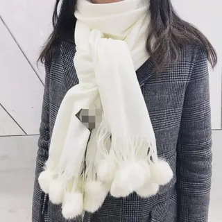 NVBFD Schals,Winterschal Damenschal Mit Pompons Weich Lange Große Warme Dicke Wendeschals Weiß Einfarbig Schal Frauen