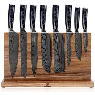 Küchenkompane Messer-Set Kuro Burokku (9-teilig) mit Magnetboard aus Akazienholz (2-tlg) grau|silberfarben
