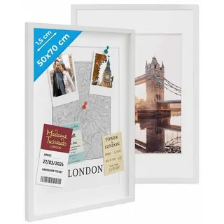 PHOTOLINI Bilderrahmen 2er Set 3D-Objektrahmen zum Befüllen mit Passepartout und Glasscheibe, für 2 Bilder (2er Set), Rahmen 50x70 cm für Objekte bis 1,5 cm Tiefe zum Basteln & Verschenken weiß 50 cm x 70 cm
