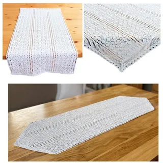 heimtexland Tischdecke heimtexland ® Tischwäsche Häkelspitze Landhaus Tischdeko Vintage Häkel (Stück 1-tlg), Boho Tischläufer 40x90 Makramee Borte Spitze Tischdeko weiß rechteckig | 40 cm x 90 cm x 40 mm
