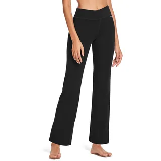 baleaf Damen Flare Yogahose Leggings warm Fitness Hose Jogginghose Baumwolle Bauchkontrolle Schlaghose Arbeit Sporthose mit Taschen Schwarz XXL - XXL