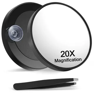 Macaki 20-fache Vergrößerungsspiegel mit 2 Saugnäpfen, 8,9 cm vergrößerter Make-up-Spiegel und schräge Pinzette, 1 Stück