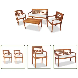 The Living Store 4-tlg. Garten-Lounge-Set mit Auflagen Massivholz Teak - Braun