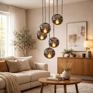 Luzarana Nova Pendelleuchte Esstisch Glaskugel Wohnzimmerlampe Kugellampe E27 Fassung (Chrome 5)