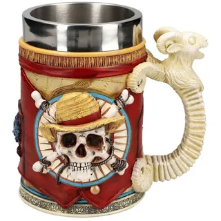Figuren Shop GmbH Bierkrug One Piece Krug – Luffy Bierkrug 600 ml Sammlerfigur Bierkrug Deko, Kunststein (Polyresin), Edelstahl
