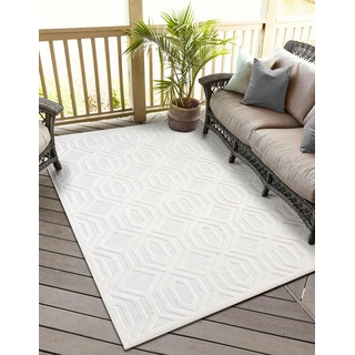 Teppich MY-RUG Outdoor-Teppich "Elaria" 300X200 cm, weiß, Wohnando, rechteckig, Höhe: 8 mm, mit schlichtem Hoch-Tief-Design weiß