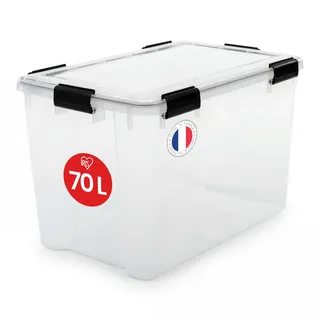 Iris Ohyama Luftdichte Kunststoff-Aufbewahrungsboxen mit Deckel, 70L, Transparent, Hermetischer wasserdichter Verschluss, Robuste Schnappverschlüsse, Stapelbar, Staubschutz, BPA-frei, WSB-70