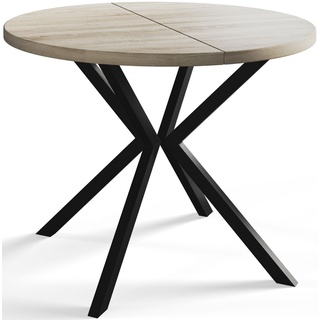 Runder Esszimmertisch LOFT LITE, ausziehbarer Tisch Durchmesser: 100 cm/180 cm, Wohnzimmertisch Farbe: Beige, mit Metallbeinen in Farbe Schwarz