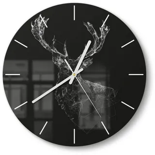 DEQORI Wanduhr 'Digitalisierter Hirsch' (Glas Glasuhr modern Wand Uhr Design Küchenuhr) schwarz 30 cm x 30 cm