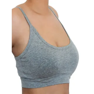 Damen Bustier Bio-Baumwolle Sport BH Top Unterhemd 9 Farben Yoga Pilates Fitness (XL, grau) - XL