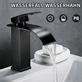 STAROVER Wasserhahn Bad Schwarz Wasserfall Waschtischarmatur Modern Wasserfall Waschbecken Armaturen Kaltes und Heißes Wasser Vorhanden Einhandmis...