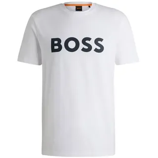BOSS ORANGE T-Shirt Thinking 1 10246016 01 mit großem BOSS Druck auf der Brust weiß S