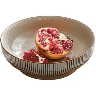 LAVAMI Keramik-Nudelsalatschüssel, große Servierschüssel 30 cm, extra große Salatschüssel aus Keramik, großes großes Porzellan, großer Salatteller, bunt-grau, 1700 ml (Color : Gris, Size : 1700ml)