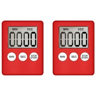 Asttenno Digitaler Küchentimer, Kurzzeitwecker, Eieruhr, Geeignet für die Arbeit, Sporttimer, Spiel, Kochtimer, Langlebig, Einfach zu Bedienen, 2er-Pack, Rot