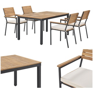 Juskys Akazienholz Gartengarnitur Rhodos - Tisch, 4 Stühle & Auflagen - Gartenmöbel Set - Holz Möbel