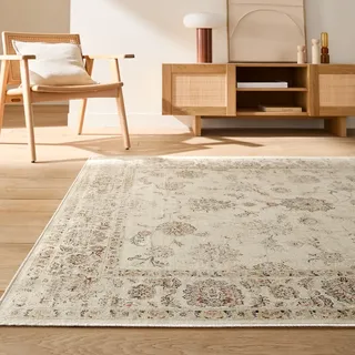Vintage-teppich, Blumenmuster, Used-effekt, Diona Beige