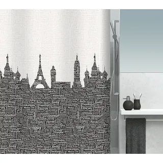 spirella Duschvorhang URBAN Breite 180 cm, Premium Textil-Duschvorhang, 100% Polyester, wasserabweisend, Anti-Schimmel-Effekt, waschbar 30°, Made in Europe, angesagter Urban Style, Big City Motiv, Farbe schwarz-weiß, Größe 180 x 200 cm 180 cm x 200 cm