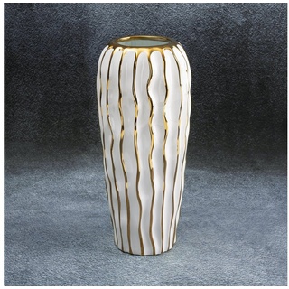 Eurofirany Dekovase SAVANA Keramikvase (1 Vase), Keramikvase,Größe 28x13 cm oder 34x15 cm, Farbe weiß/silber, weiß/gold weiß