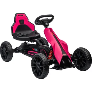 HOMCOM Gokart Tretauto mit Handbremse, verstellbarem Sitz, Vor- und Rückwärtsgang, Tretfahrzeug Kinderfahrzeug Kettcar für Kinder 3-8 Jahren Rosa   Aosom