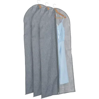 Relaxdays Kleidersack 3er Set, mit Reißverschluss, 135 x 58 cm, Schutzhülle Anzug, Kleid, Hemd, grau/transparent