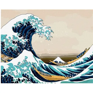7 Artists Malen nach Zahlen Erwachsene mit Rahmen Katsusika Hokusai Big wave in Kanagawa Set 40x50 cm - Leinwand mit Pinseln, Acrylfarben für Malen Erwachsene