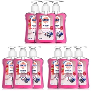 Sagrotan Handseife Brombeere und Waldfrüchte – Hygienische Flüssigseife – 3 x 250 ml Seifenspender (Packung mit 3)