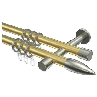 INTERDECO Gardinenstange Prestige Samanto, Ø 20 mm, 2-läufig, Wandmontage, Messing-Optik / Edelstahl-Optik goldfarben Ø 20 mm x 200 cm