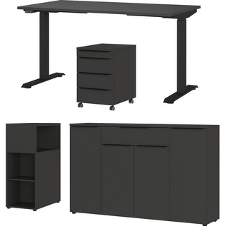 GERMANIA Büromöbel-Set Mailand, (4-St), inkl. Schreibtisch, Rollcontainer, Raumteiler und Sideboard grau