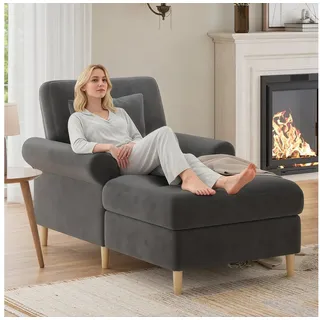 KLAM HOME Relaxsessel XXL Relaxsessel Klappbar Mit Liegefunktion Und Samtbezug (Gepolsterter Schlafsessel Bequem Für Wohnzimmer Und Schlafzimmer), Großer Lesesessel Lounge Sessel Mit Hoher Tragkraft 150kg Beige grau