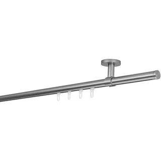 ONDECO Gardinenstange auf Maß Innenlauf 20mm Match 1-lauf Deckenträger 4cm mit Gleiter Farbe: Edelstahl-Optik, Größe: 300cm