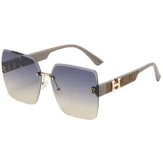 Rnemitery Sonnenbrille Randlose Sonnenbrille Damen UV-Schutz Mode Große Rahmenbrille braun