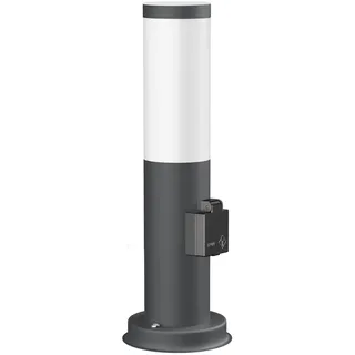 ledscom.de Pollerleuchte PORU mit Steckdose für außen, anthrazit, 39 cm, inkl. E27 Lampe, Energieeffizienzklasse A, (warmweiß, 4W, 935lm)