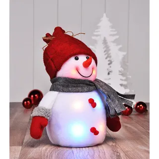 Schneemann mit bunten LED 24 cm rote Handschuhen grauer Schal LED-Schneemann neu