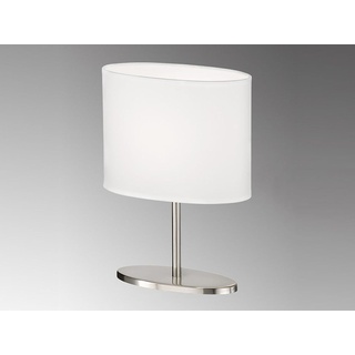 Kleine Designklassiker LED Nachttischlampe Silber oval - Lampenschirm Stoff Weiß