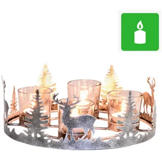 Marrakesch Orient & Mediterran Interior Adventskranz Moderner Adventskranz Miekke modern aus Metall in Antik Silber 26 cm, Handarbeit silberfarben 26 cm x 9 cm x 26 cm