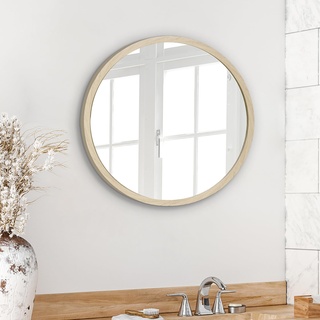 Americanflat 51 cm Gerahmter Eichen Runder Spiegel - Kreis Spiegel für Badezimmer, Schlafzimmer, Eingangsbereich, Wohnzimmer - Großer Runder Spiegel für Wanddekoration