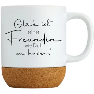 Beste Freundin Tasse mit Spruch – Glück ist, eine Freundin wie Dich zu haben – Kaffeetasse mit Korksockel – Geschenkidee für BFF, Frauen & Lieblingsmenschen