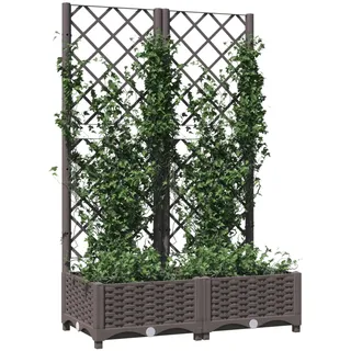 Kavolet Pflanzkübel mit Spalier, Gartenspalier Pflanzkasten Blumentopf Rankhilfe Blumenkübel Blumenkasten mit Rankgitter, Braun 80x40x121,5 cm PP