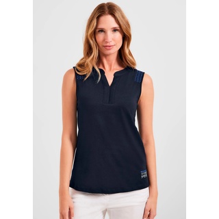 Shirttop CECIL Gr. L (42), blau (marine) Damen Tops mit Motto-Druck am Rumpfabschluss