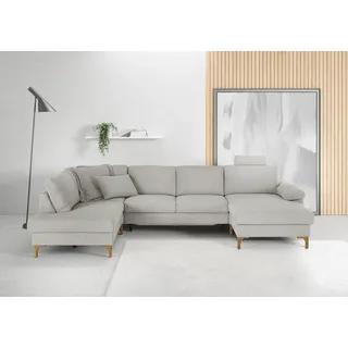 Candy Wohnlandschaft 3C CANDY "Lecce, wahlweise PUR-Schaumstoff oder Tonnentaschenfederkern U-Form", silber (silberfarben), B:339cm H:86cm T:220cm, 95% Polyester, 5% Nylon, Sofas, Wohnlandschaft, Bettkasten in Umbauecke und Longchair, sowie Querschläfer im 