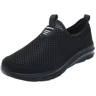 Schwarze Espadrilles Herren Atmungsaktive Turnschuhe Herren Größe 10 Leichte Low Top Mesh Wide Fit Sneakers Walkingschuhe für Herren UK Sport Outdoor Schuhe Slip On Laufschuhe Wandern Sneaker, Schwarz - 46.5 EU