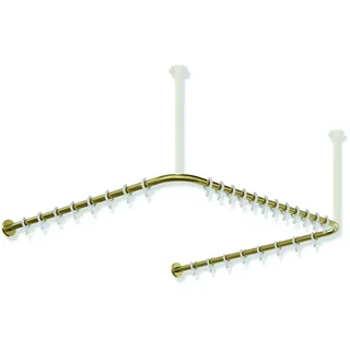 HEWI Vorhangstange System 900, Edelstahl PVD gold gebürstet, Achsmaß 987 x 975 x 987 mm, 28 Ringe aus POM, kürzbar